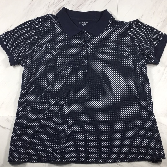 2x Laura Scott Blue Polkadot Polo Shirt 